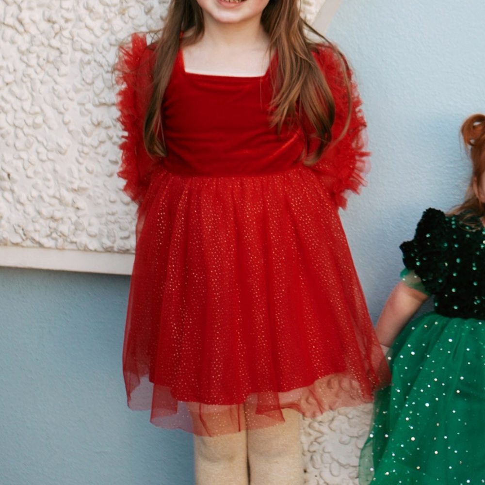 Tulle and velvet babydoll dress with square neckline